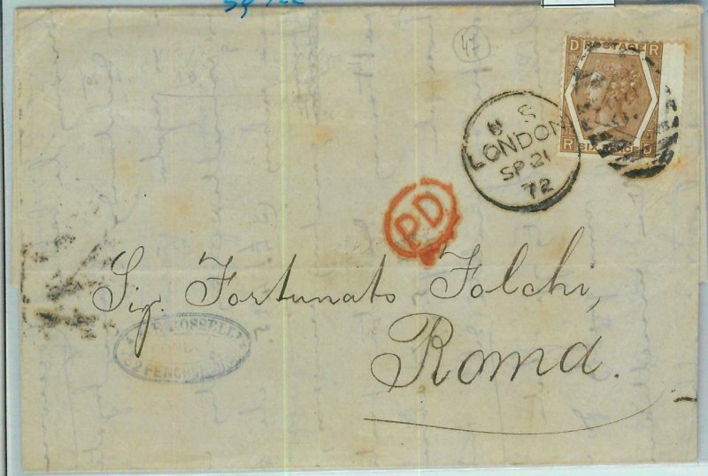 BK0758 - GB - POSTAL HISTORY - SG # 122 on COVER from LONDON to ITALY 1872