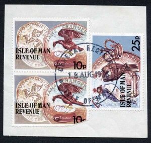 Isle of Man 25p + 2 x 10p Multicoloured QEII Pictorial Revenue CDS On Piece
