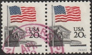 USA #1894 1981 20c Flag Over Court Pair USED-Fine-HM.