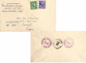 United States California Santa Monica Registered 1944 violet double ring  1c ...