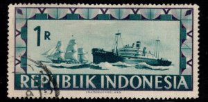 Republic of Indonesia Scott 58 Used Ship stamp corner bend upper left