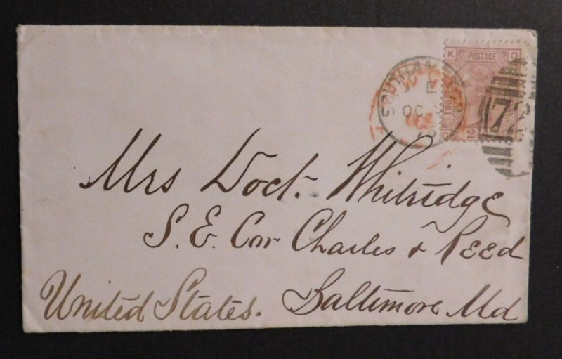 1875 Cover Southampton Britain to Baltimore Maryland United States of America US