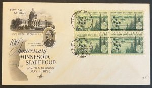 MINNESOTA STATEHOOD #1106 MAY 11 1958 ST PAUL MN FIRST DAY COVER (FDC) BX5