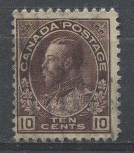 Canada #116a 10c Brown Purple 1911-27 Admiral Issue Fine Mesh F-70 Used