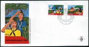 Aruba B 27-B28 FDC.Michel 21-22.Solidarity 1992.Girl scouting,Cancer Fund emblem