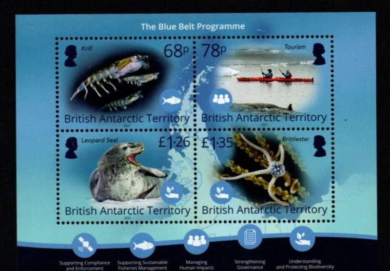 BRITISH ANTARCTIC TERR. 2022 BLUE BELT MINIATURE SHEET  MNH