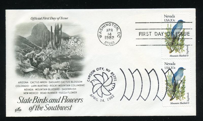 US 1980 State Birds & Flowers - Nevada UA ArtCraft FDC, Dual ST & DC Cancels