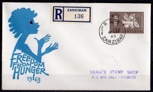 Zanzibar 1963 Sc#280 Freedom From Hunger Registered Letter FDC Postal History