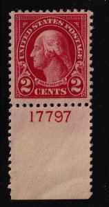 1923 Washington 2c carmine Sc 554 MNH 17797B VF plate number single CV $15