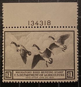 US Stamps-SC# RW3 - Duck Stamp - MOG NH -  Plate Single - SCV $325.00