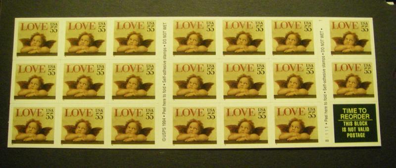 Scott 2960a, 55c Love Cherub, Pane of 20, #B1111 1, MNH Booklet Beauty