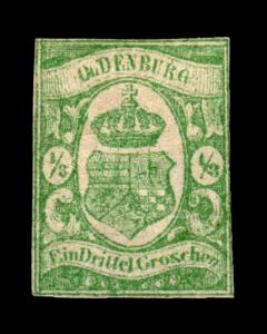 VINTAGE:GERMANY-OLDENBURG 1861 UNU PH  SCOTT #10 $475 LOT #4579UJ