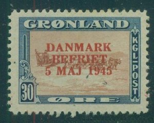 GREENLAND #24a (24v2) 30ore Wrong Color Ovpt, og, NH, VF, Scott $340.00