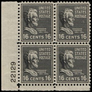 US #821 LINCOLN MNH LL PLATE BLOCK #22129