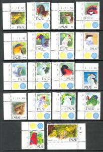 PALAU 1991-92 BIRDS Set in PLATE NUMBER SINGLES Sc 266-283 MNH