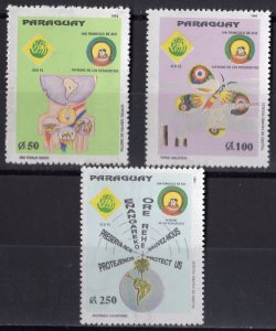 Paraguay 1992 Sc#2397/2399 BUTTERFLY/ENVIRONMENTAL/ST.FRANCIS ASSISI Set (3) MNH