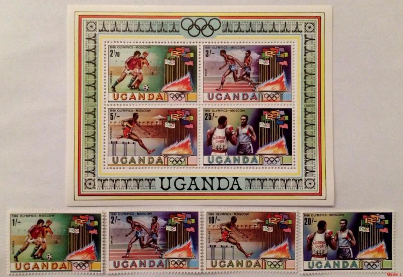 Uganda 1980** Mi.278-81 + Bl.23. Olympics '80 [20;8]