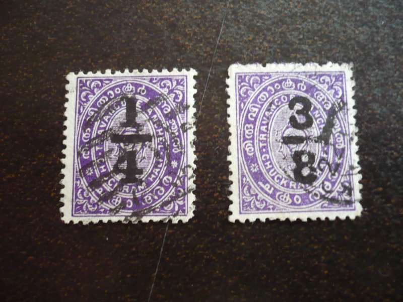 Stamps - India Travancore - Scott# 10-11 - Used Part Set of 2 Stamps