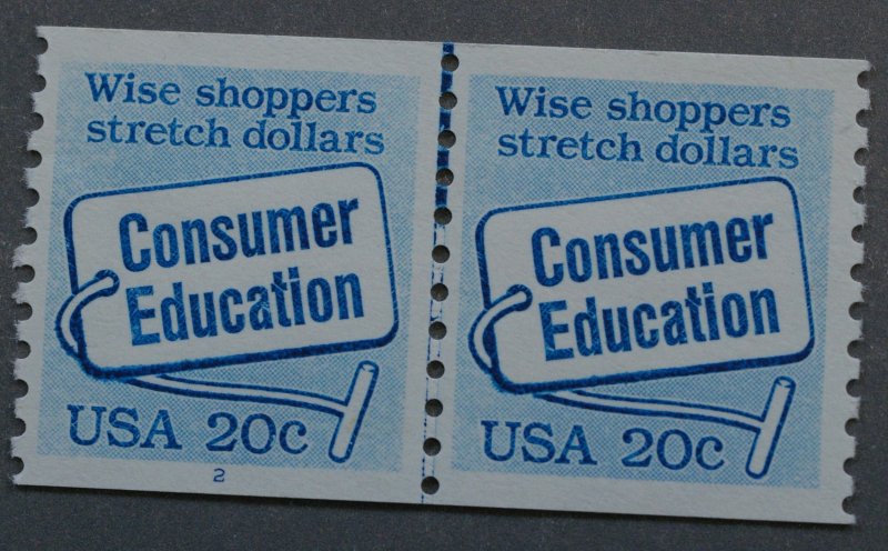 United States #2005 20 Cent Consumer Ed Coil Line Pair MNH