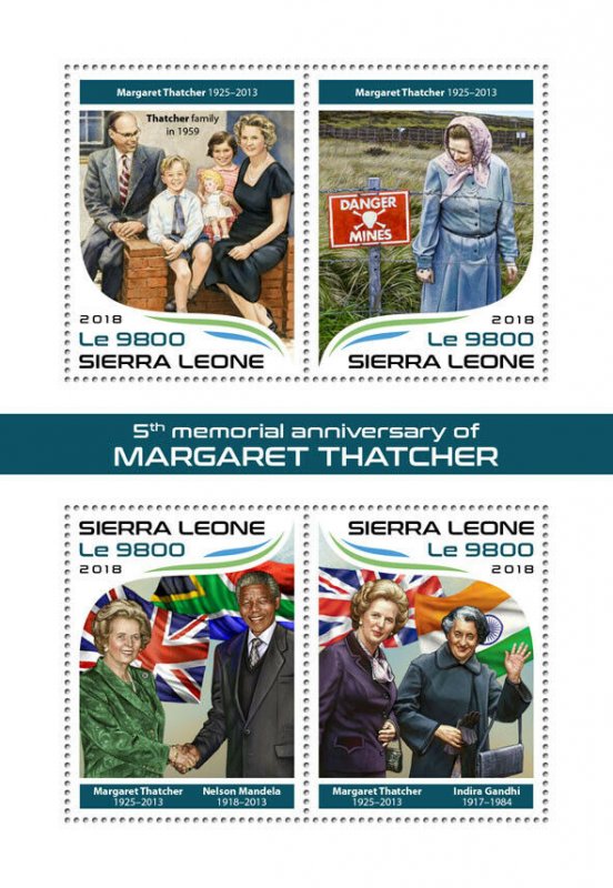 Sierra Leone Margaret Thatcher Stamps 2018 MNH Nelson Mandela People 4v M/S