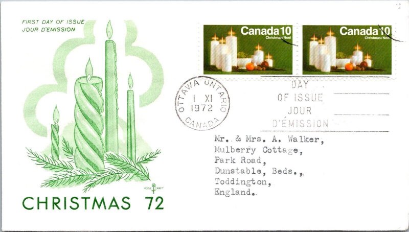 Canada 1972 FDC - Christmas Cover - Rosecraft Cachet - Ottawa, Ont - F78841