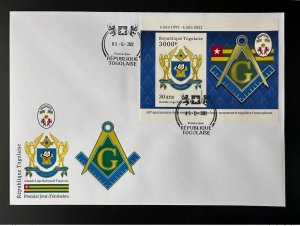 Togo 2022 FDC Day 1 S/S Block ND Imperf Mi. ? 50 years Grand Lodge Freemasons-