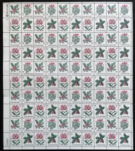 Scott 1254-1257 CHRISTMAS FLOWERS Sheet of 100 US 5¢ Stamps MNH 1964