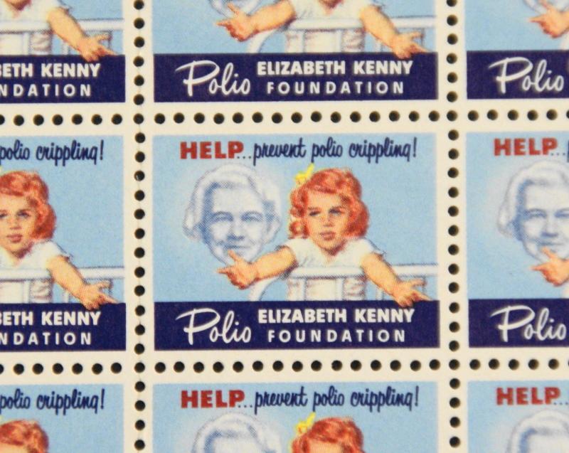 1955 Elizabeth Kenny Polio Foundation Label, Cinderella Stamp Full Sheet of 100