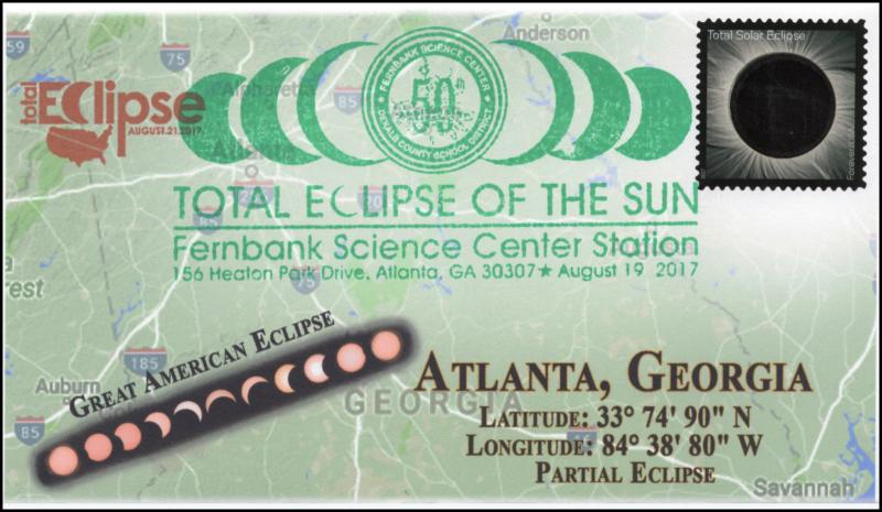 17-263, 2017, Total Solar Eclipse,Atlanta GA, Event Cover, Pictorial Cancel,