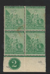 Cape of Good Hope Sc#42 MNH Control Block of 4 - couple tone spots, tanned gum
