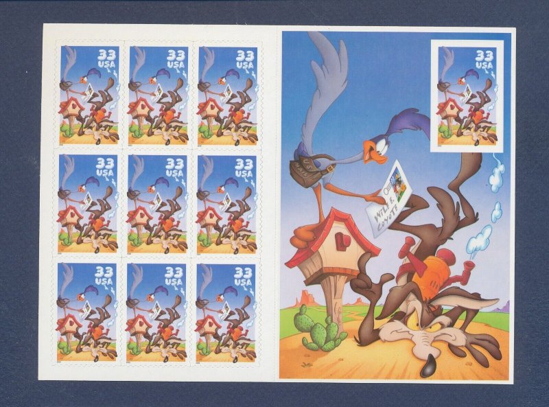 USA - Scott 3392 - MNH sheet - die cuts extend through - Road Runner - 2000