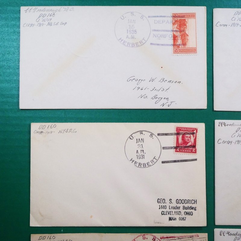 USS Herbert CV-2 Destroyer 1930s Lot of 12 Naval Navy Ship Cancel Covers