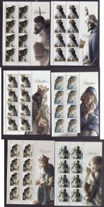 Gibraltar-Sc#1109-14-six unused NH sheets-Christmas-Nativity Figurines-2007-