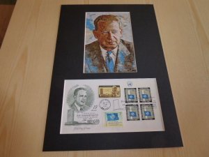 Dag Hammarskjold USA FDC Cover and mounted Art Postcard mount size A4 UN