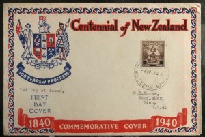 1940 Western Samoa Centennial New Zealand First Day FDC Cover To Excelsior Usa