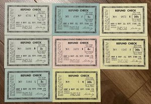 8 Collectable Army and Navy Department Store Refund Checks