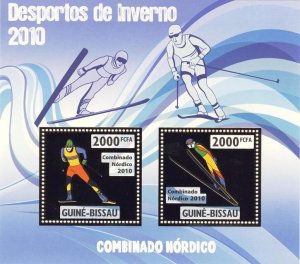 GUINEA BISSAU - 2010 - Nordic Combined - Perf 2v Gold Sheet -Mint Never Hinged