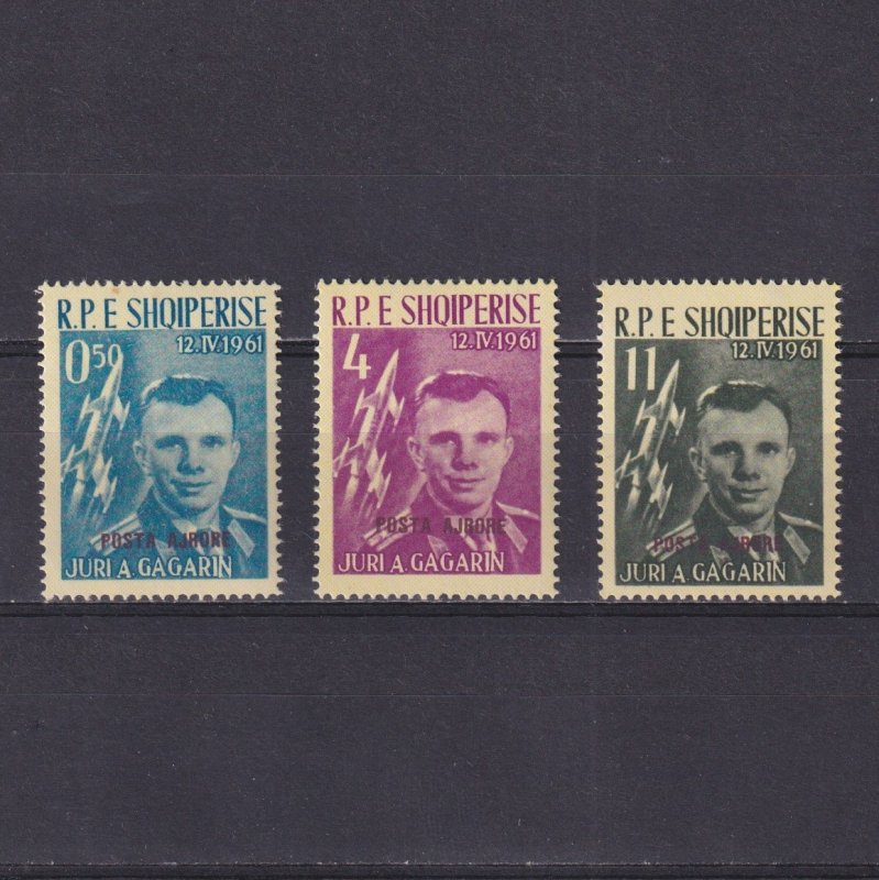 ALBANIA 1962, Sc# 604-606, Yuri Gagarin, Air Mail, Black & maroon overprint, MH