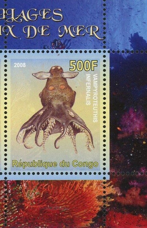 Seashell Stamp Sea Animal Marine Ocean Life Octopus Souvenir Sheet of 2 MNH