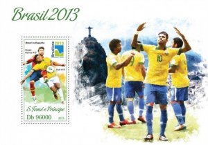 St Thomas - 2013 Brazil Football - Stamp Souvenir Sheet ST13405b