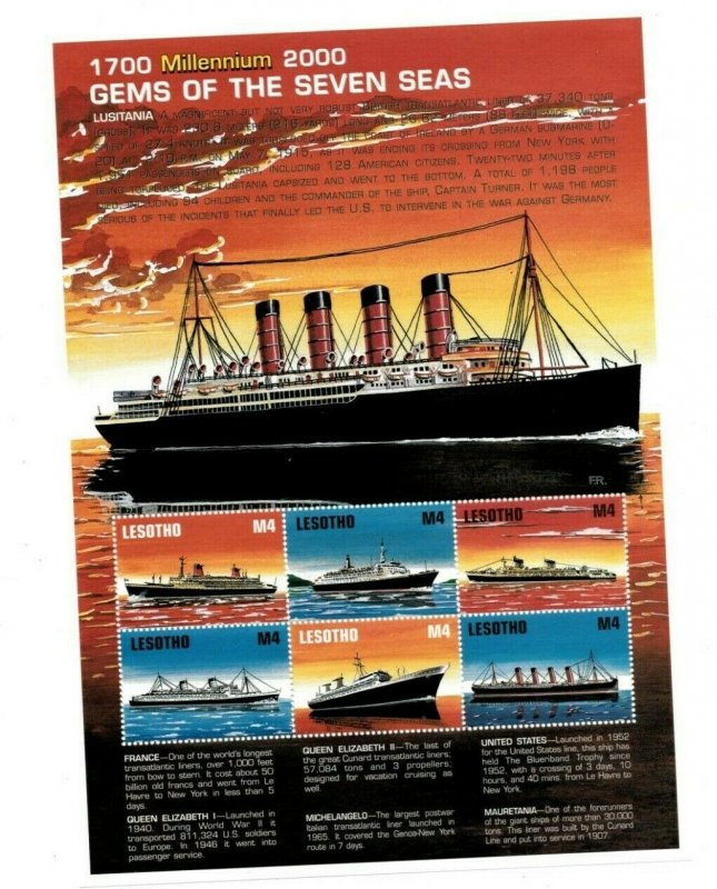 Lesotho - 2000 - Millennium Ships - Lusitania- Sheet Of 6 - MNH