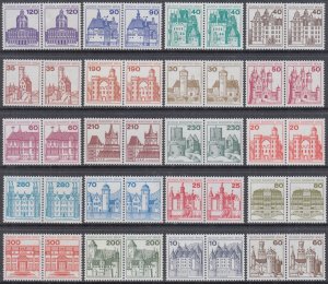 GERMANY Sc # 1231-42, 1308/15 CPL USED SET of 20 in PAIRS - VARIOUS CASTLES