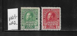 CANADA SCOTT #MR1-MR2 1915 WAR TAX STAMPS - MINT 1C NEVER HINGED/2C LIGHT HINGED