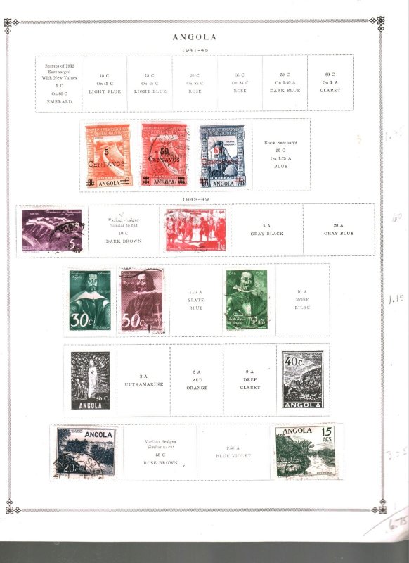 Collection, Angola Mixed  Page, 1921/1972, Cat $29,  Mint & Used