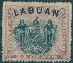 Malaysia Labuan 1894 SG74a 24c blue and mauve Arms LABUAN ovpt at top MNG