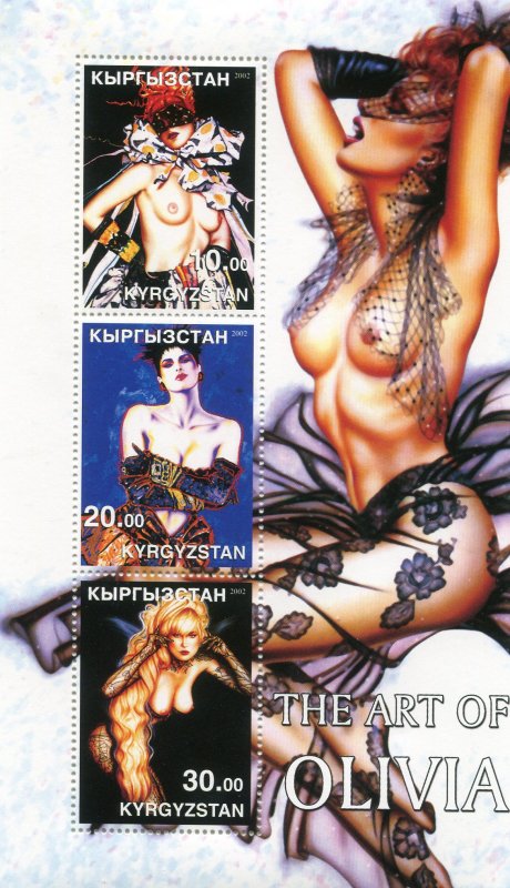 Kyrgyzstan 2002 THE ART OF OLIVIA Pop Art s/s Perforated Mint (NH)