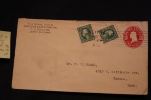 Scott US 435 (pr) & U411e on cover Alton IL (SL cncl)to Tacoma WA (#123)