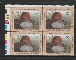 JDS1 1993 1ST Federal Junior Duck Stamp SUPERB UL Plate Block w/Color Bar - RARE