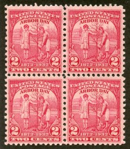 United States Scott 717 Unused Block of 4 - 1932 Arbor Day - SCV $1.20