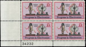 Scott # C86 1973 11c multi Litho& Progress in Electronics  Plate Block - Lowe...